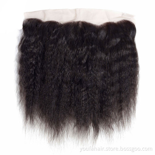 Brazilian Kinky Straight Swiss Lace Frontal Natural Black Virgin Yaki Human Hair 13x4 HD Lace Frontal Closure with Baby Hair